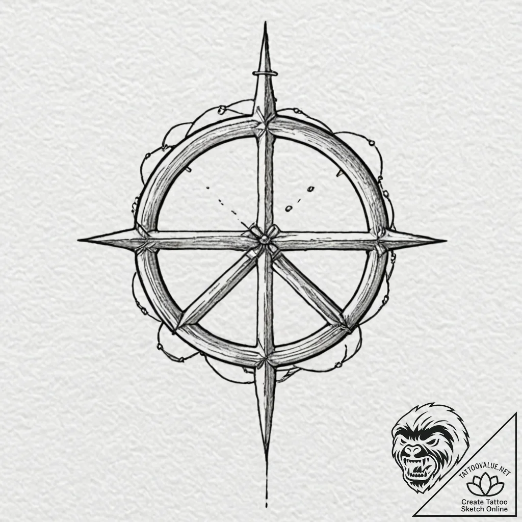 The peace symbol made from broken weapons, ta... - tattoo sketch (№1752198107_0, 11.07.2025 01:41) — tattoovalue.net