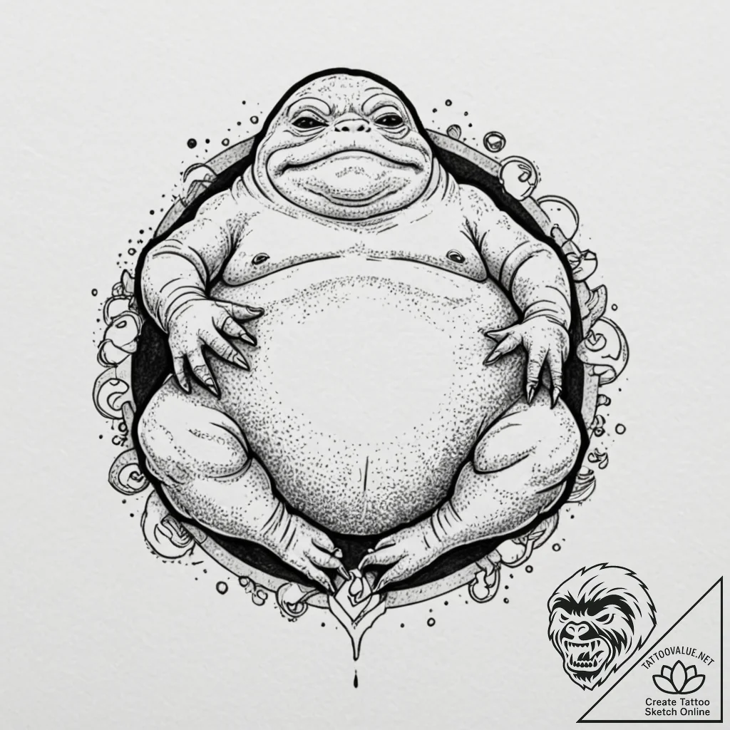 Sketch of jabba the hutt, detailed and grotes... - tattoo sketch (№1752198191_0, 11.07.2025 01:43) — tattoovalue.net