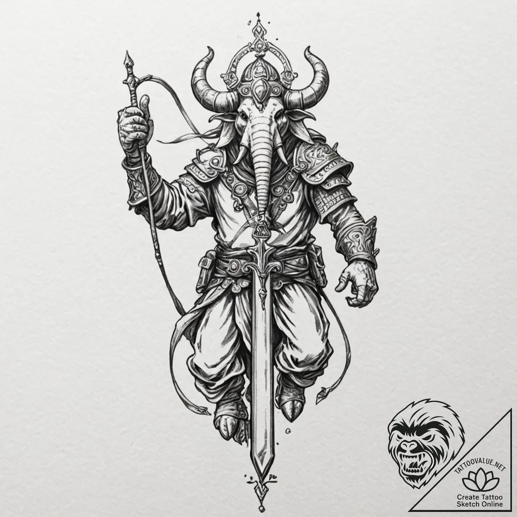 A neo-traditional tattoo of a mг»makil (oliph... - tattoo sketch (№1752198698_0, 11.07.2025 01:51) — tattoovalue.net