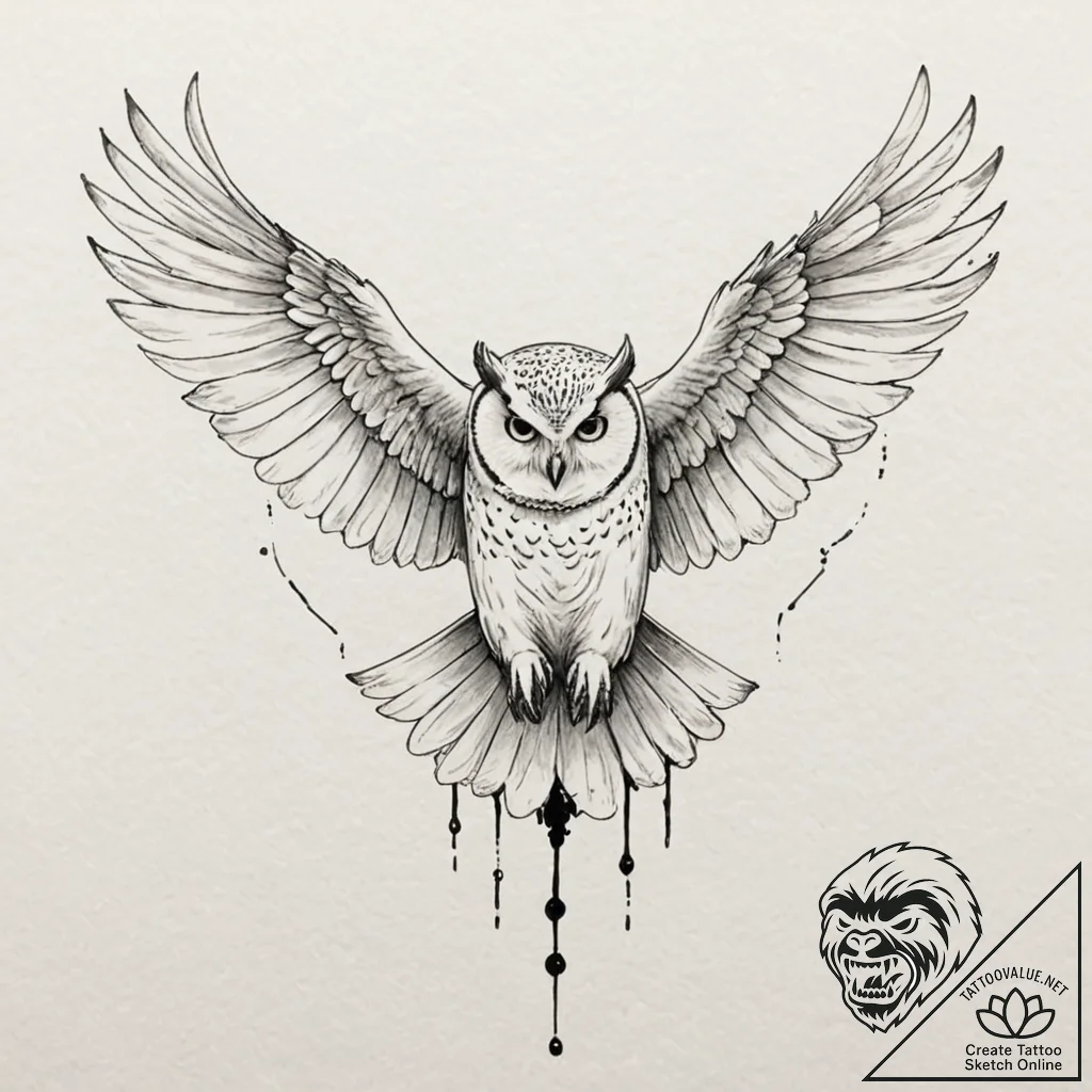 A sketch of hedwig the owl in flight., ink il... - tattoo sketch (№1752198782_0, 11.07.2025 01:53) — tattoovalue.net
