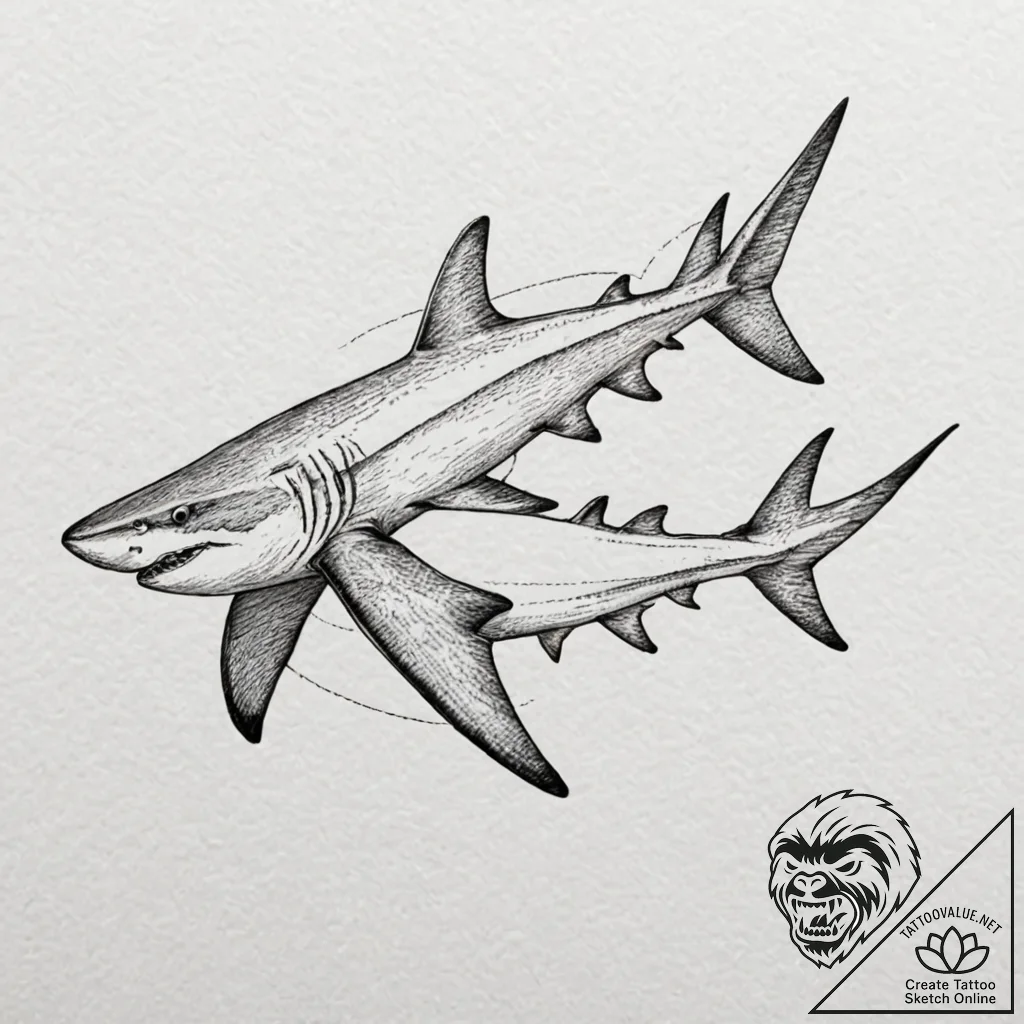 Hammerhead shark, tattoo line art, sketch tat... - tattoo sketch (№1752199117_0, 11.07.2025 01:58) — tattoovalue.net