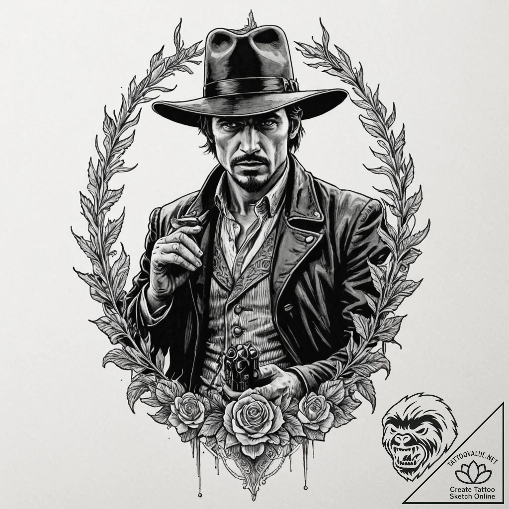 A linework tattoo of the gunslinger (roland d... - tattoo sketch (№1752199874_0, 11.07.2025 02:11) — tattoovalue.net