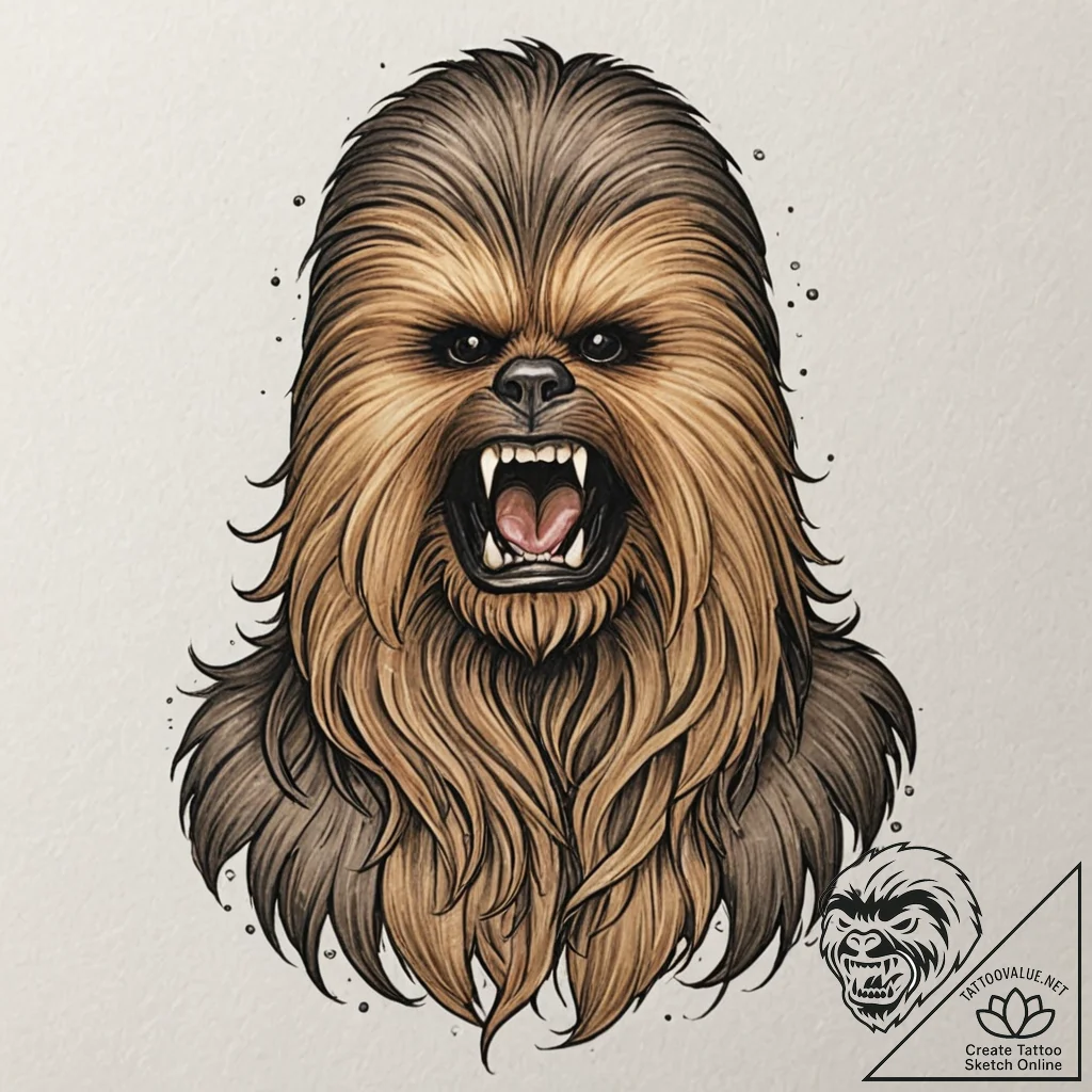 Sketch of chewbacca letting out a mighty roar... - tattoo sketch (№1752200384_0, 11.07.2025 02:19) — tattoovalue.net