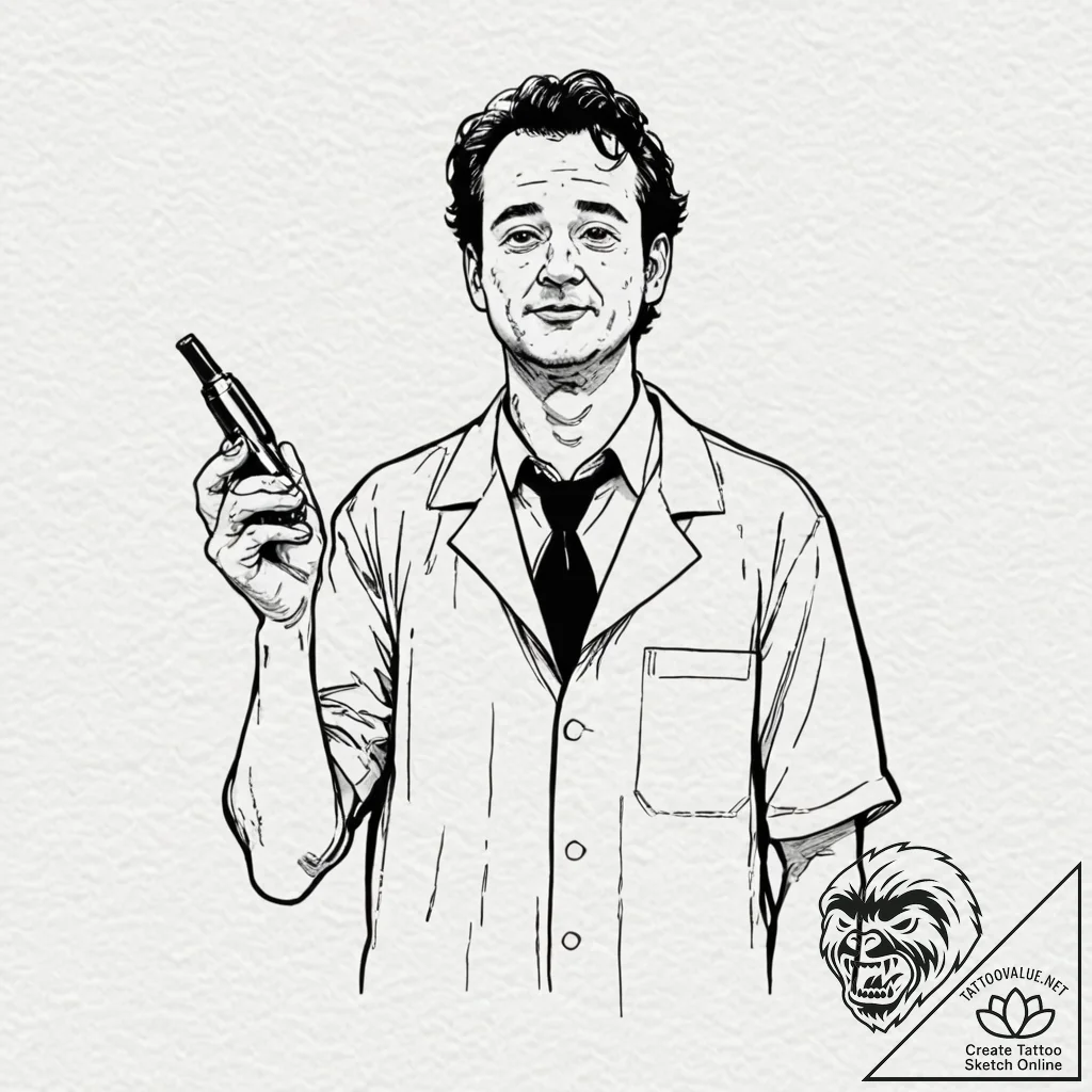 A graphic novel panel of bill murray as dr. p... - tattoo sketch (№1752200553_0, 11.07.2025 02:22) — tattoovalue.net