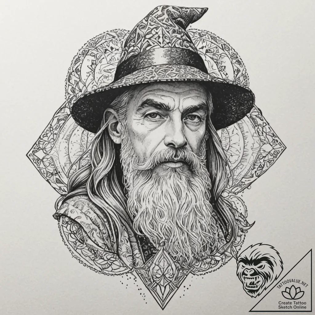 A neo-traditional portrait of merlin the wiza... - tattoo sketch (№1752201401_0, 11.07.2025 02:36) — tattoovalue.net