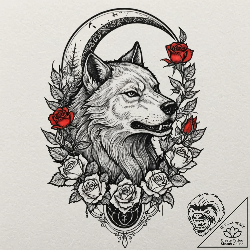 A sketch of a werewolf howling at the full mo... - tattoo sketch (№1752201819_0, 11.07.2025 02:43) — tattoovalue.net