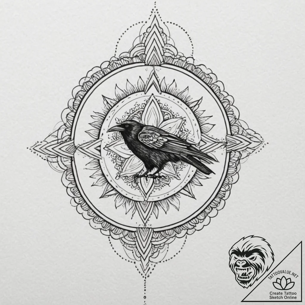 A single raven feather, artistic tattoo sketc... - tattoo sketch (№1752202667_0, 11.07.2025 02:57) — tattoovalue.net