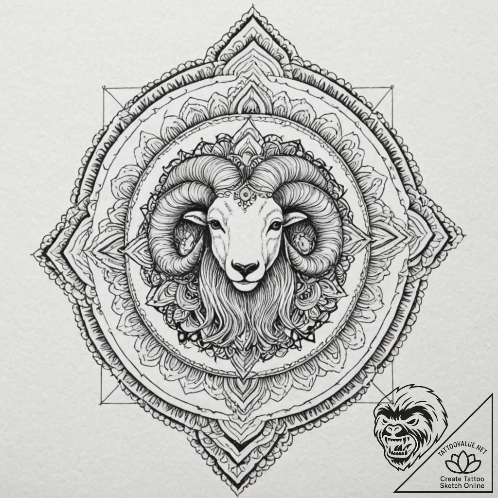 Ram, tattoo line art, highly detailed, intric... - tattoo sketch (№1752203339_0, 11.07.2025 03:08) — tattoovalue.net