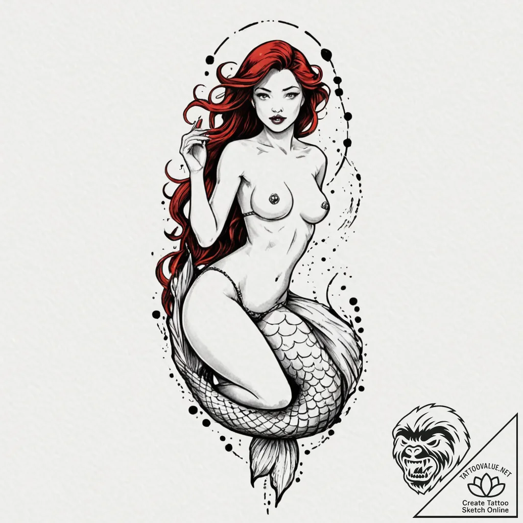 Mermaid, artistic tattoo sketch, soft whip sh... - tattoo sketch (№1752203425_0, 11.07.2025 03:10) — tattoovalue.net