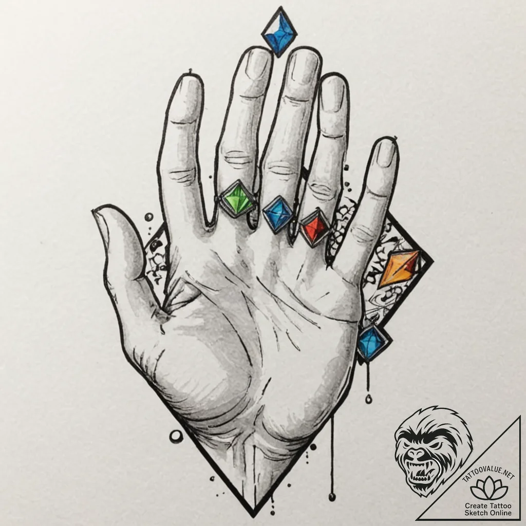 A linework tattoo design of the "four-fingere... - tattoo sketch (№1752203508_0, 11.07.2025 03:11) — tattoovalue.net