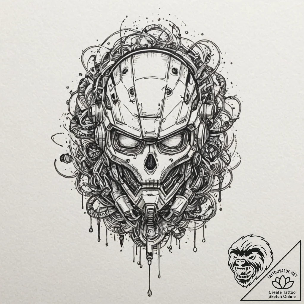 A dotwork tattoo of the cyberdyne systems log... - tattoo sketch (№1752203592_0, 11.07.2025 03:13) — tattoovalue.net