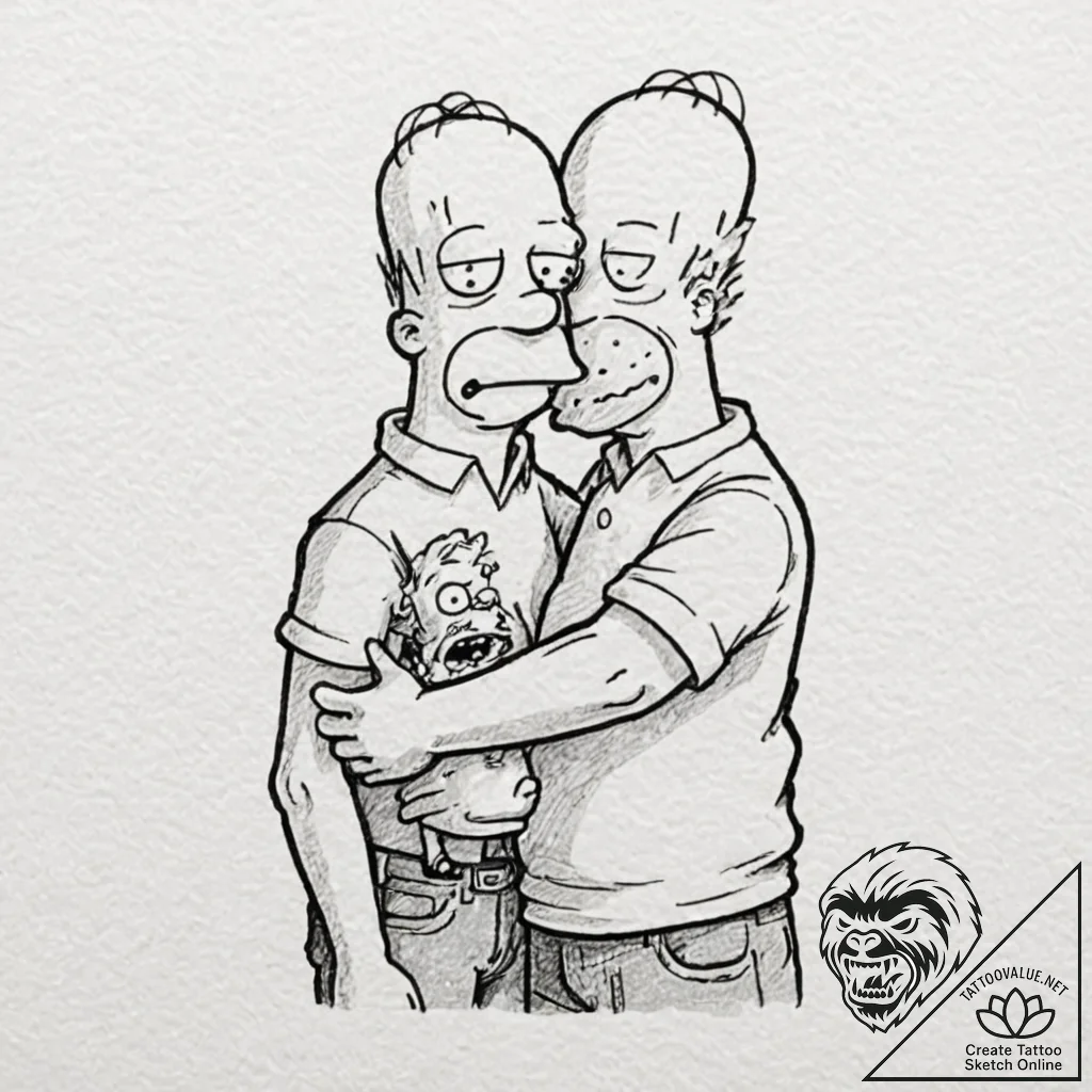 A trash polka tattoo of homer simpson strangl... - tattoo sketch (№1752204011_0, 11.07.2025 03:20) — tattoovalue.net