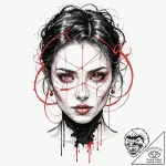 Trash polka style face of a replicant, half f… – tattoo sketch (№1752204094_0, 11.07.2025 03:21) — tattoovalue.net
