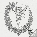 A sketch of tinkerbell, leaving a trail of pi… – tattoo sketch (№1752204179_0, 11.07.2025 03:22) — tattoovalue.net