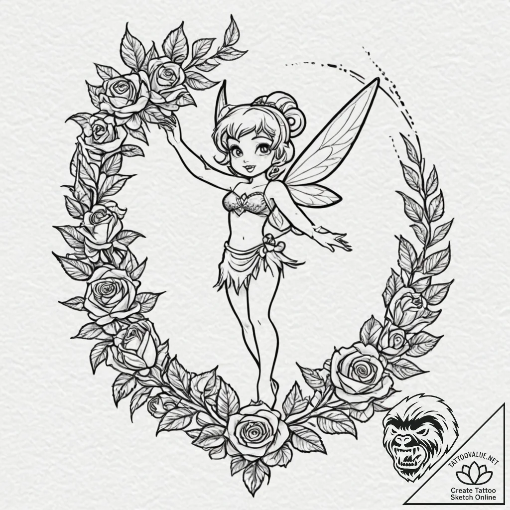 A sketch of tinkerbell, leaving a trail of pi... - tattoo sketch (№1752204179_0, 11.07.2025 03:22) — tattoovalue.net