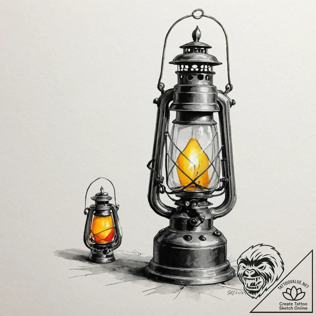 An antique lantern casting long shadows, conc... - tattoo sketch (№1752204346_0, 11.07.2025 03:25) — tattoovalue.net