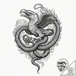An eagle fighting a snake, tattoo drawing out… – tattoo sketch (№1752204513_0, 11.07.2025 03:28) — tattoovalue.net