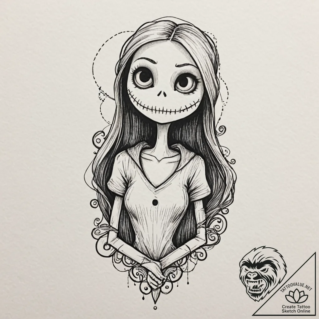 A watercolor sketch of sally, stitched togeth... - tattoo sketch (№1752204597_0, 11.07.2025 03:29) — tattoovalue.net