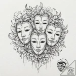 Theater masks, tattoo flash sheet design, lin… – tattoo sketch (№1752204922_0, 11.07.2025 03:35) — tattoovalue.net