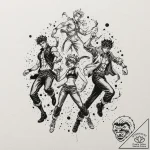 A trash polka tattoo of the main characters f… – tattoo sketch (№1752205171_0, 11.07.2025 03:39) — tattoovalue.net