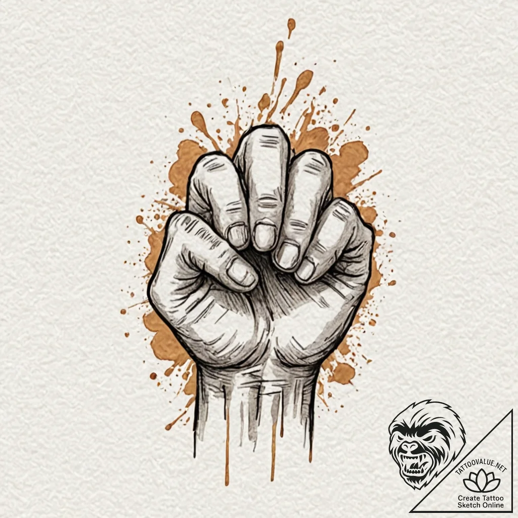 Fist, tattoo drawing outline, studio lighting... - tattoo sketch (№1752205255_0, 11.07.2025 03:40) — tattoovalue.net