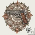 Pistol, tattoo line art, fine lines, delicate… – tattoo sketch (№1752205423_0, 11.07.2025 03:43) — tattoovalue.net