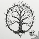 A gnarled, dead tree against a full moon, tat… – tattoo sketch (№1752205841_0, 11.07.2025 03:50) — tattoovalue.net