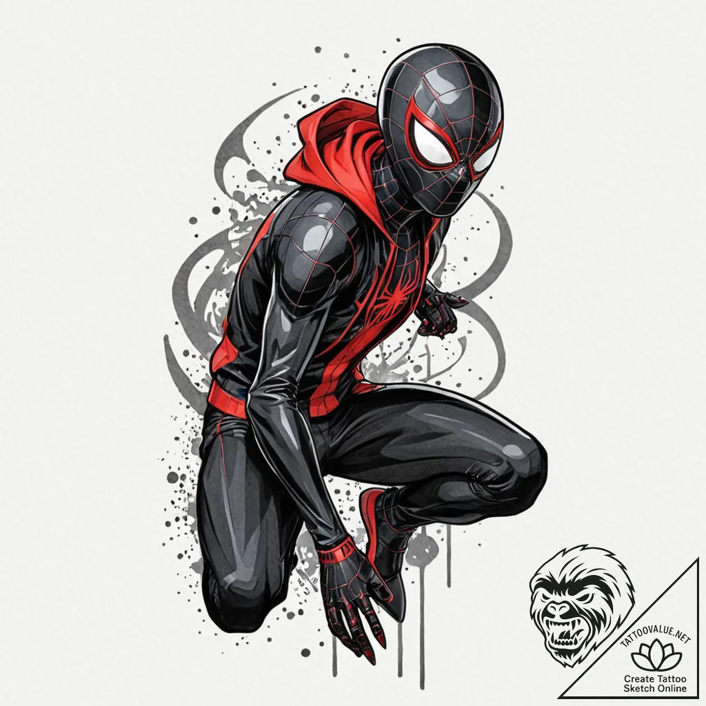 A neo-traditional tattoo of miles morales fro... - tattoo sketch (№1752206093_0, 11.07.2025 03:54) — tattoovalue.net