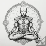 A robot monk in meditation, ink illustration… – tattoo sketch (№1752206177_0, 11.07.2025 03:56) — tattoovalue.net