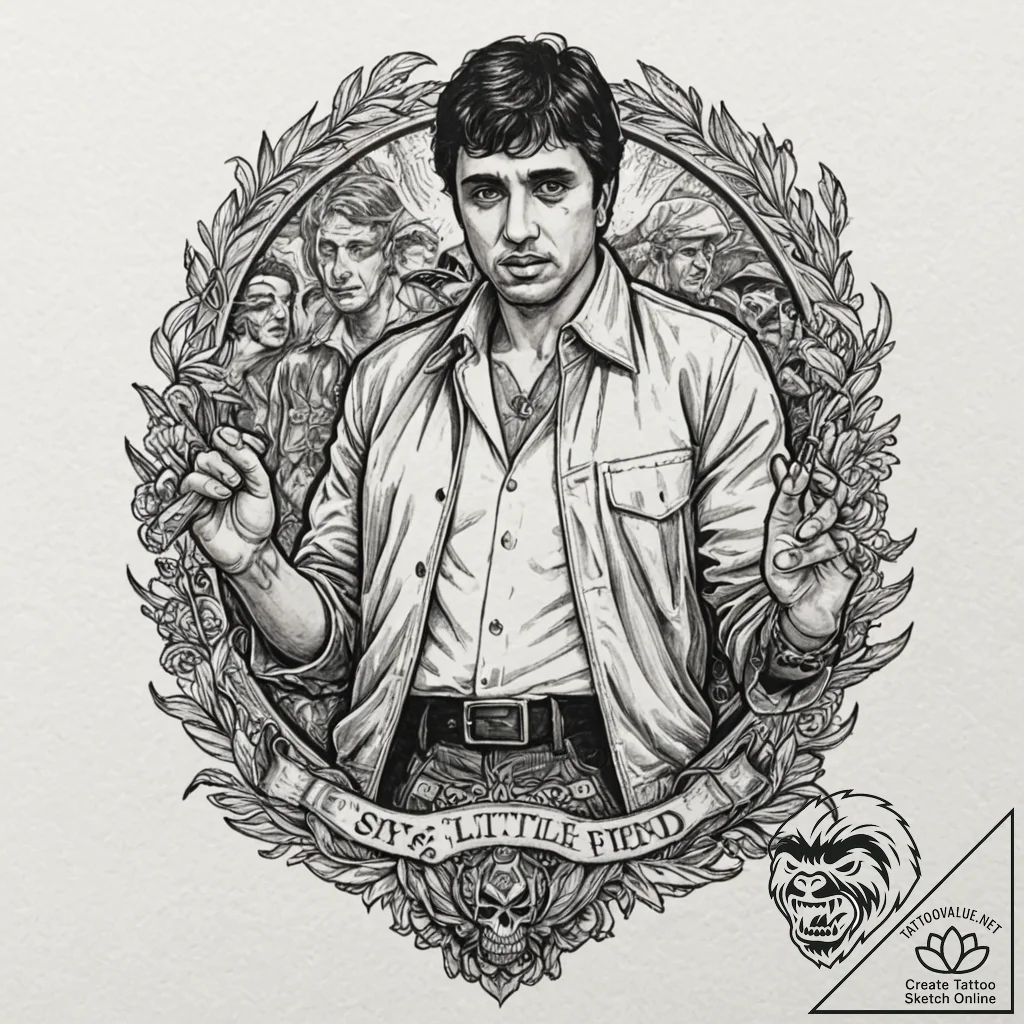 A graphic novel panel of tony montana from sc... - tattoo sketch (№1752206849_0, 11.07.2025 04:07) — tattoovalue.net