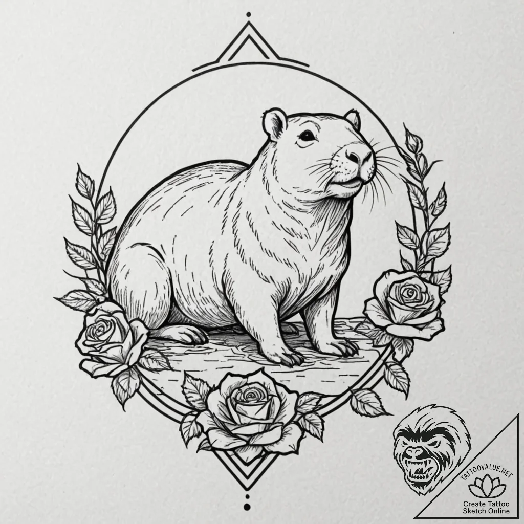 A capybara chilling in a hot spring, tattoo d... - tattoo sketch (№1752207350_0, 11.07.2025 04:15) — tattoovalue.net