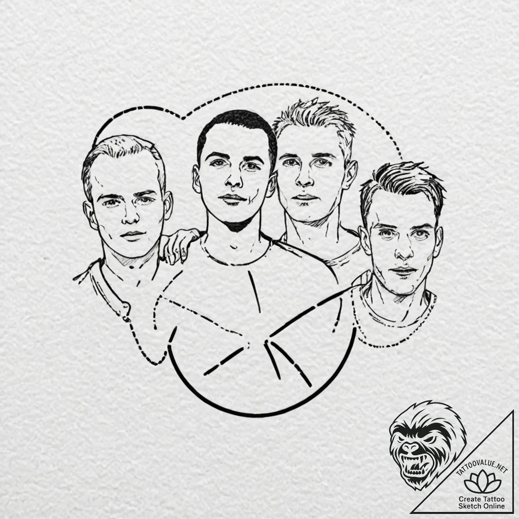 A sketch of the main characters from trainspo... - tattoo sketch (№1752207686_0, 11.07.2025 04:21) — tattoovalue.net