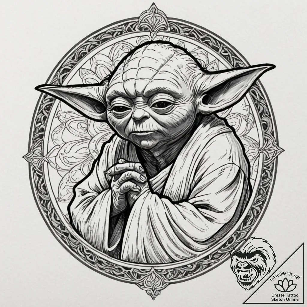Sketch of master yoda, deep in thought, his f... - tattoo sketch (№1752207937_0, 11.07.2025 04:25) — tattoovalue.net