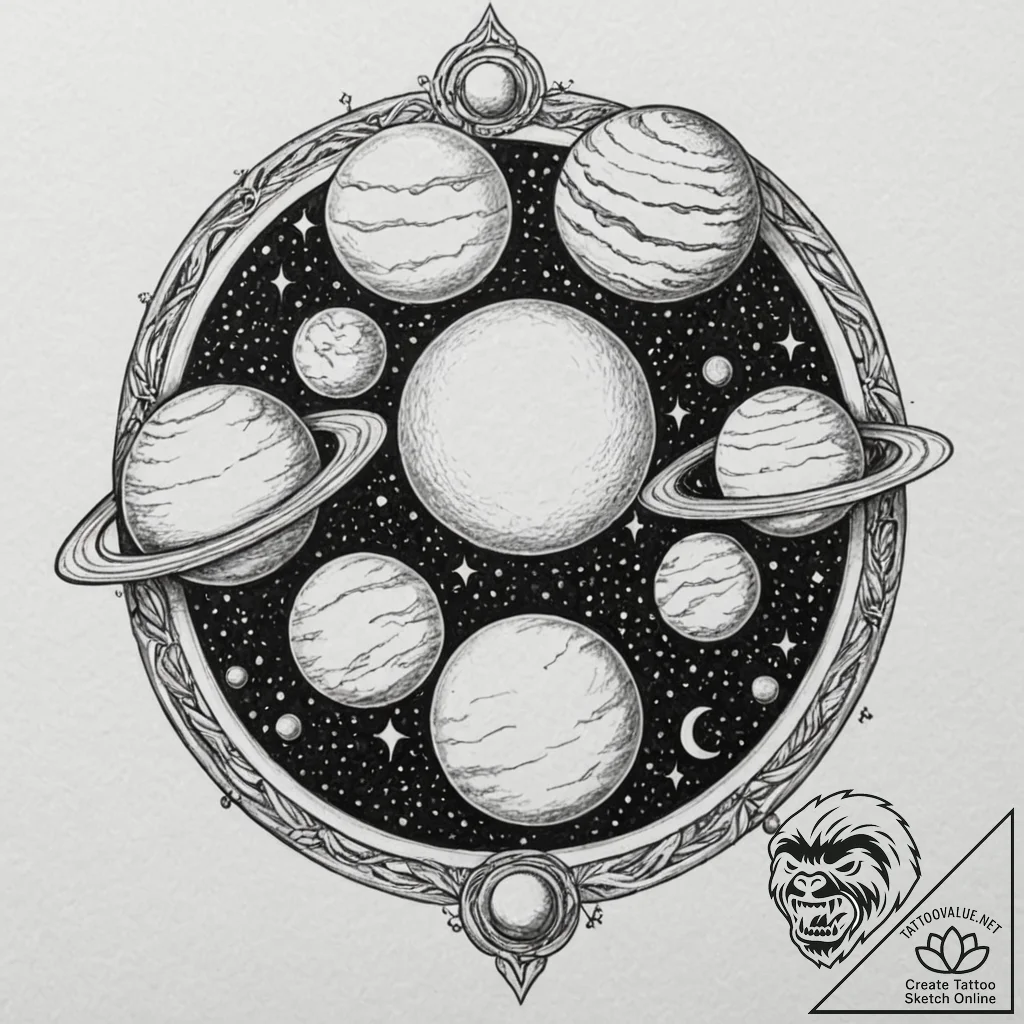 Planets, tattoo sketch design, detailed cross... - tattoo sketch (№1752208270_0, 11.07.2025 04:31) — tattoovalue.net