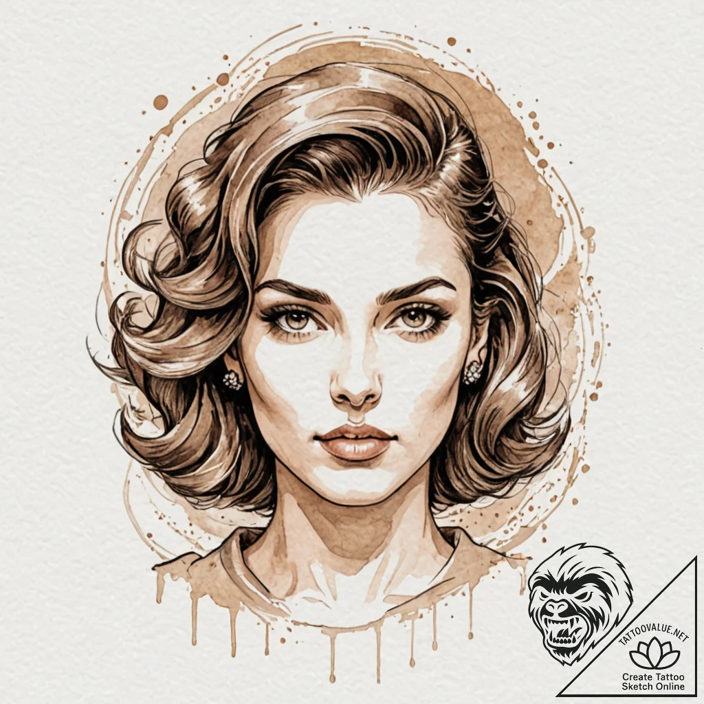 Neo-traditional portrait of rachael, with her... - tattoo sketch (№1752208355_0, 11.07.2025 04:32) — tattoovalue.net