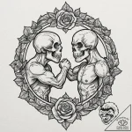 A linework tattoo of two figures sparring in… – tattoo sketch (№1752208604_0, 11.07.2025 04:36) — tattoovalue.net