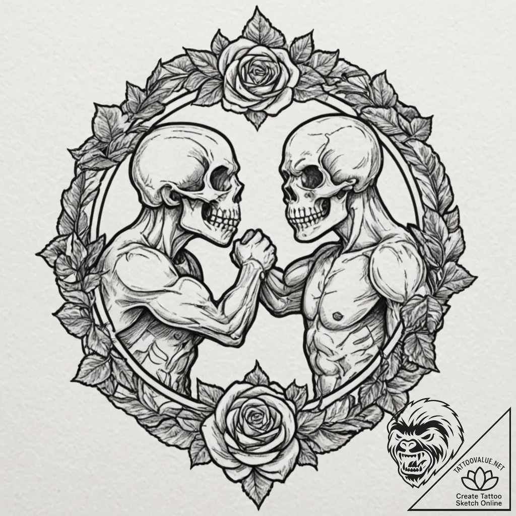 A linework tattoo of two figures sparring in... - tattoo sketch (№1752208604_0, 11.07.2025 04:36) — tattoovalue.net