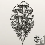 Crystal cluster with tiny, glowing mushrooms… – tattoo sketch (№1752240289_0, 11.07.2025 13:24) — tattoovalue.net