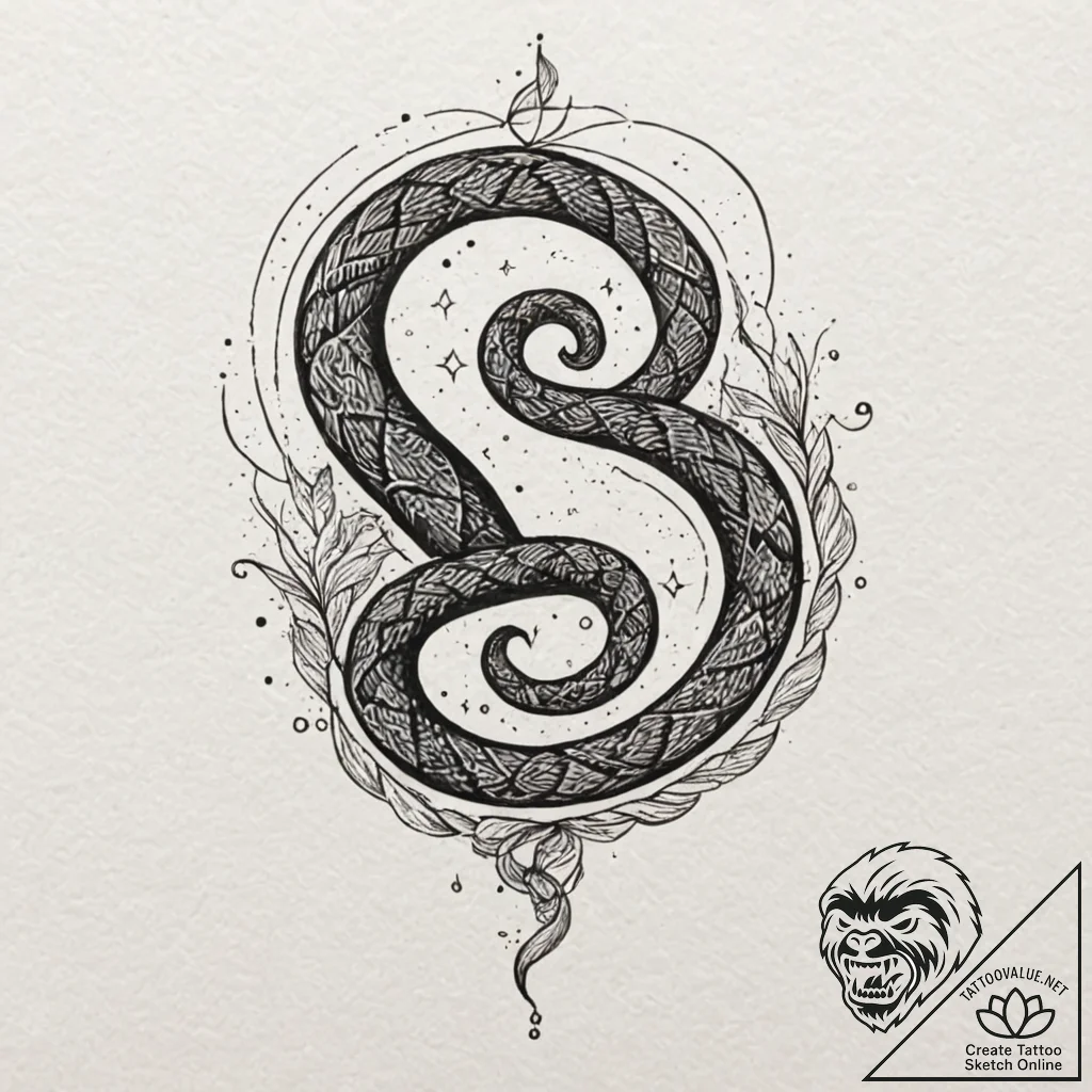 Moonlight serpent weaving through stars, tatt... - tattoo sketch (№1752240370_0, 11.07.2025 13:26) — tattoovalue.net