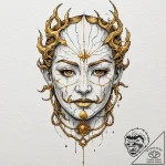 Kintsugi mask with golden cracks, tattoo line… – tattoo sketch (№1752240451_0, 11.07.2025 13:27) — tattoovalue.net