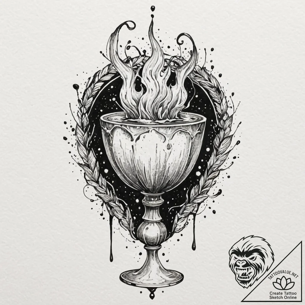 Chalice overflowing with liquid darkness, tat... - tattoo sketch (№1752240859_0, 11.07.2025 13:34) — tattoovalue.net