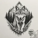 Paw print of a wolf, containing a forest scen… – tattoo sketch (№1752240943_0, 11.07.2025 13:35) — tattoovalue.net
