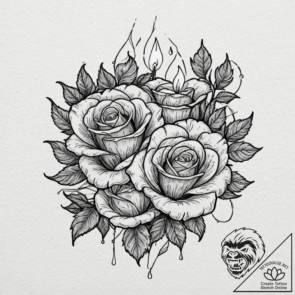 Candle flame whispering shadows, ink illustra... - tattoo sketch (№1752241027_0, 11.07.2025 13:37) — tattoovalue.net
