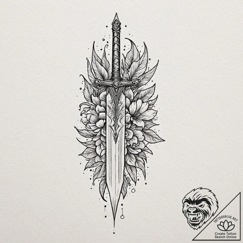 Dagger with ice blade, tattoo drawing outline... - tattoo sketch (№1752241113_0, 11.07.2025 13:38) — tattoovalue.net