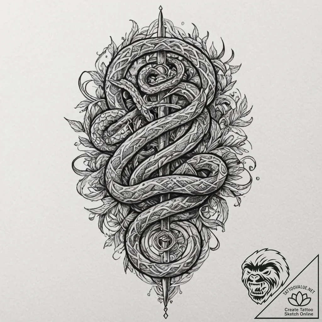 Knotwork serpent wrapping around sword, ink i... - tattoo sketch (№1752241368_0, 11.07.2025 13:42) — tattoovalue.net