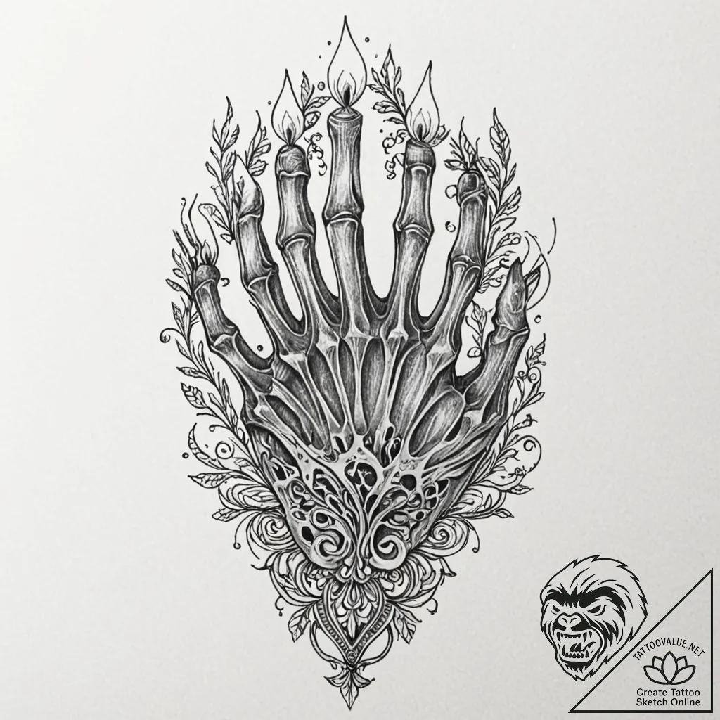 Candle wax forming skeletal hand, tattoo sket... - tattoo sketch (№1752241454_0, 11.07.2025 13:44) — tattoovalue.net
