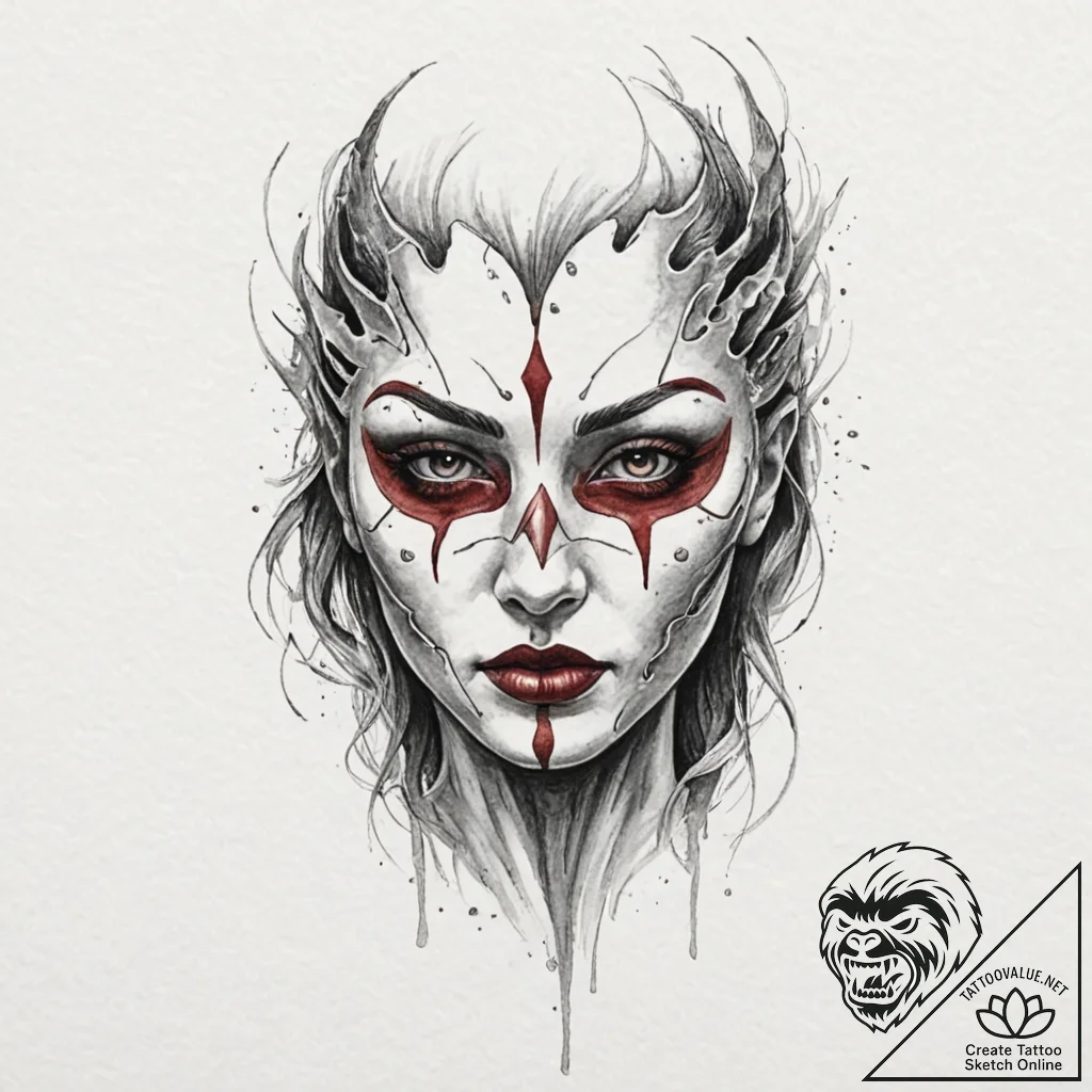 A detailed broken mask, revealed,, artistic t... - tattoo sketch (№1752241797_0, 11.07.2025 13:49) — tattoovalue.net