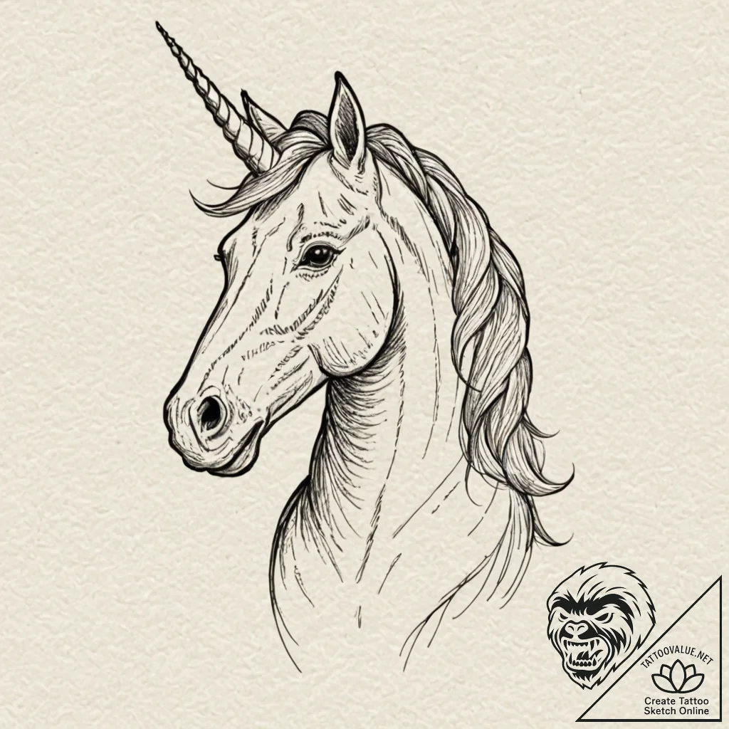 Unicorn, tattoo drawing outline, on a clean w... - tattoo sketch (№1752242141_0, 11.07.2025 13:55) — tattoovalue.net