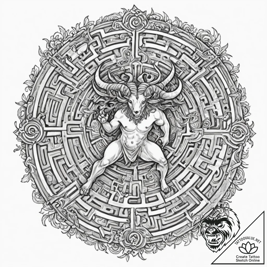 Labyrinth from greek myth, seen from above, w... - tattoo sketch (№1752242227_0, 11.07.2025 13:57) — tattoovalue.net