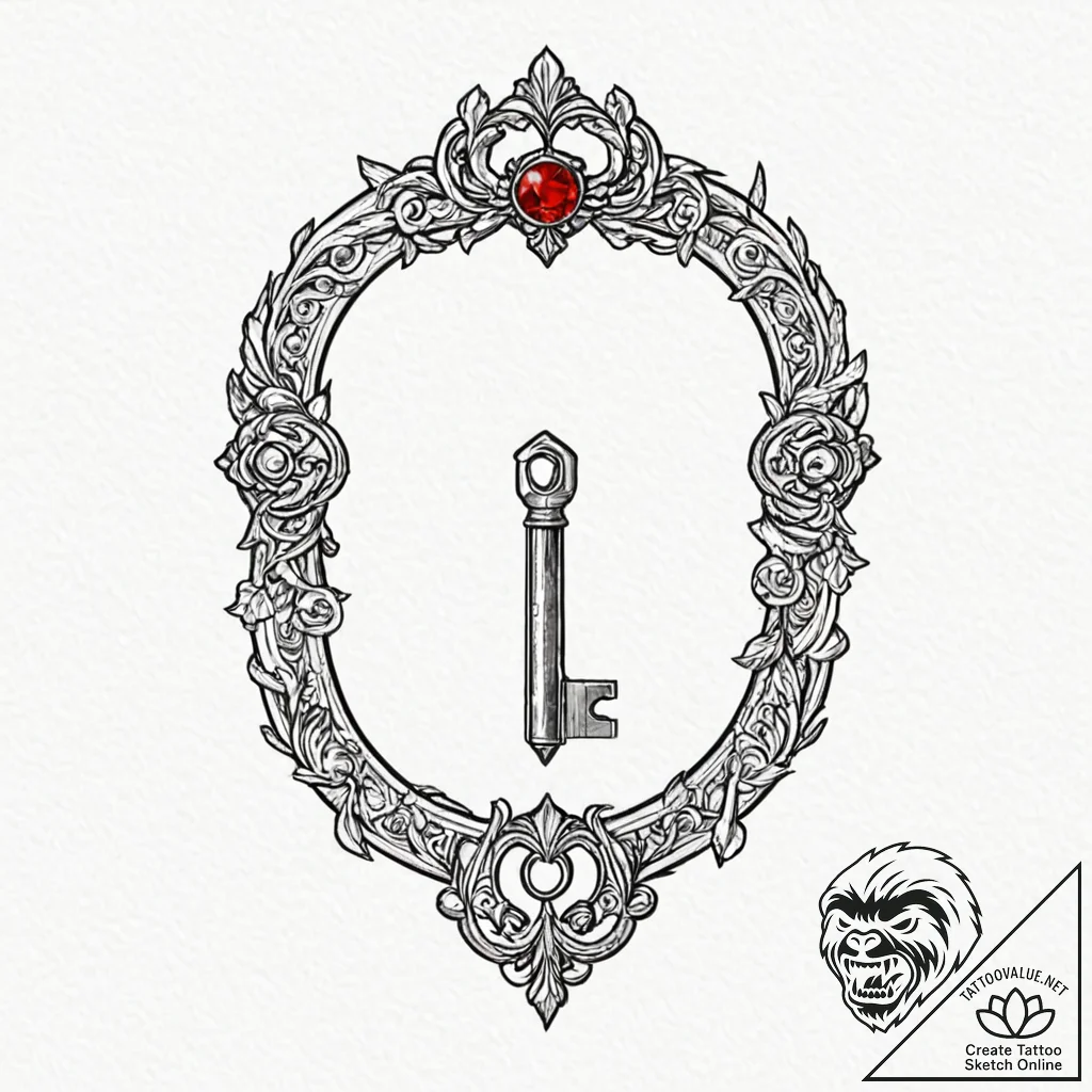 Crystal key unlocking hidden gate, tattoo lin... - tattoo sketch (№1752242313_0, 11.07.2025 13:58) — tattoovalue.net